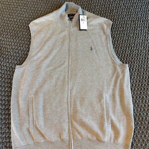 NEW Polo Ralph Lauren 100% Cotton Light Gray Sweater Vest Men Size XL Full Zip